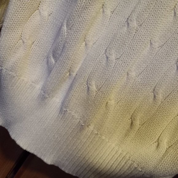 Vintage White Cable Knit Preppy V-Neck Sweater Size Large (T-331) - Picture 6 of 6